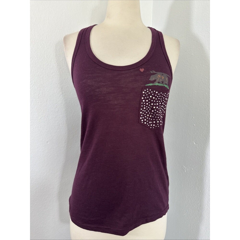 Reflex Tank Top Womens M Burgundy Rhinestone Feminine Y2K‎